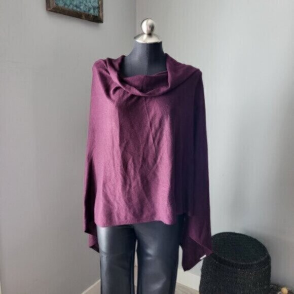 Echo Purple Poncho Sweater One Sz Burgundy Wine - Picture 5 of 9